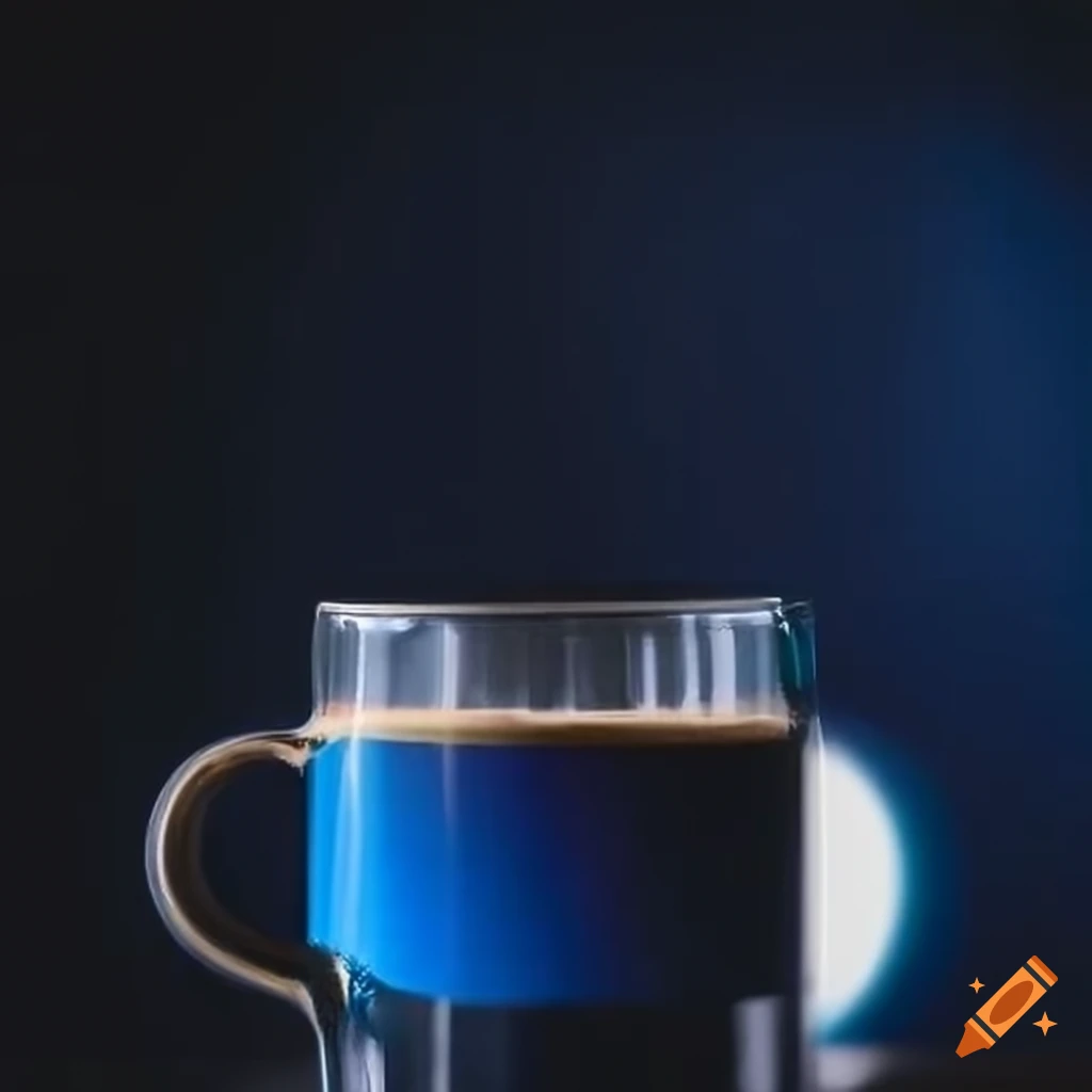 Mug with a blue and white flag reflected in the brew