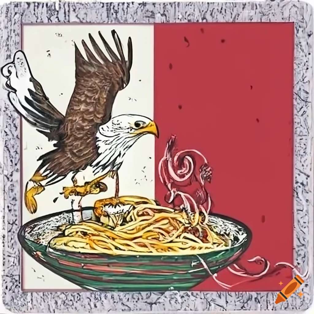 Flag with an eagle eating spaghetti on Craiyon