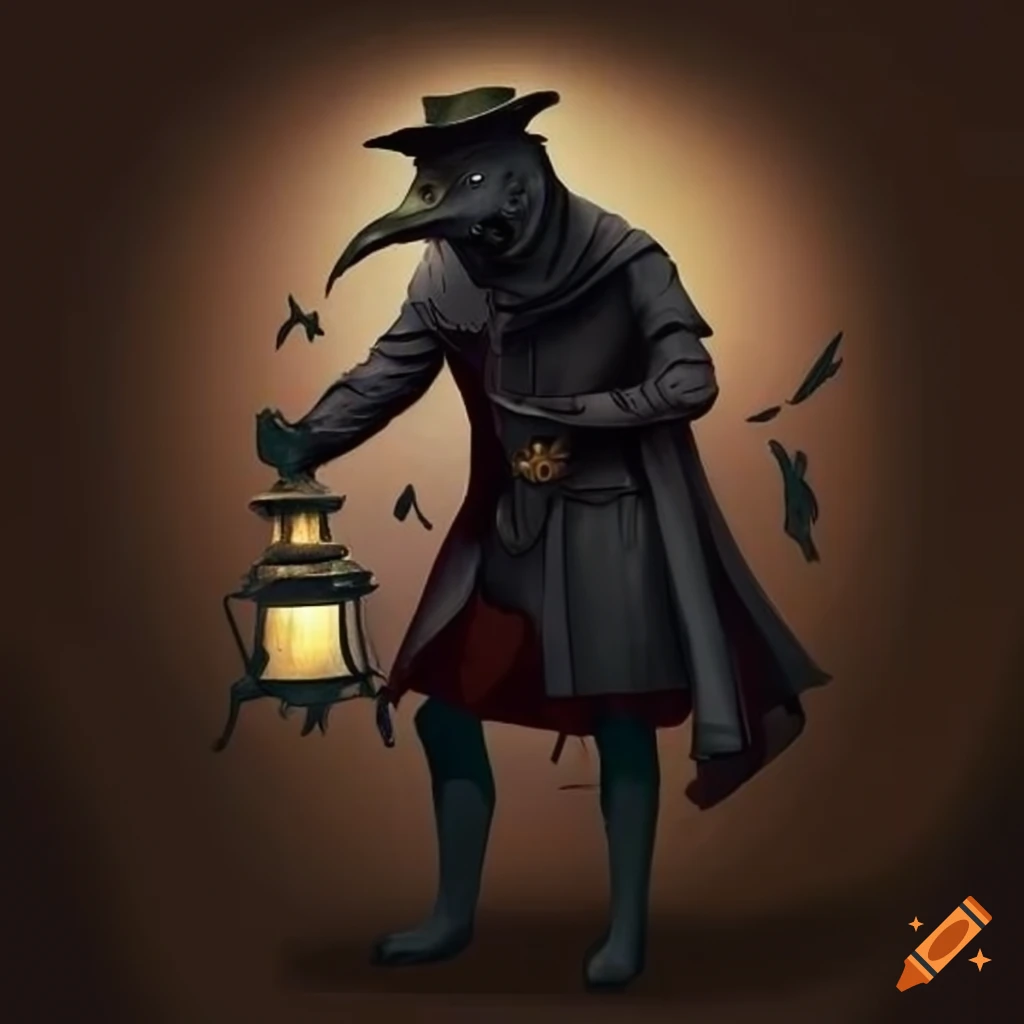 Plague doctor with bird legs holding a lantern on Craiyon