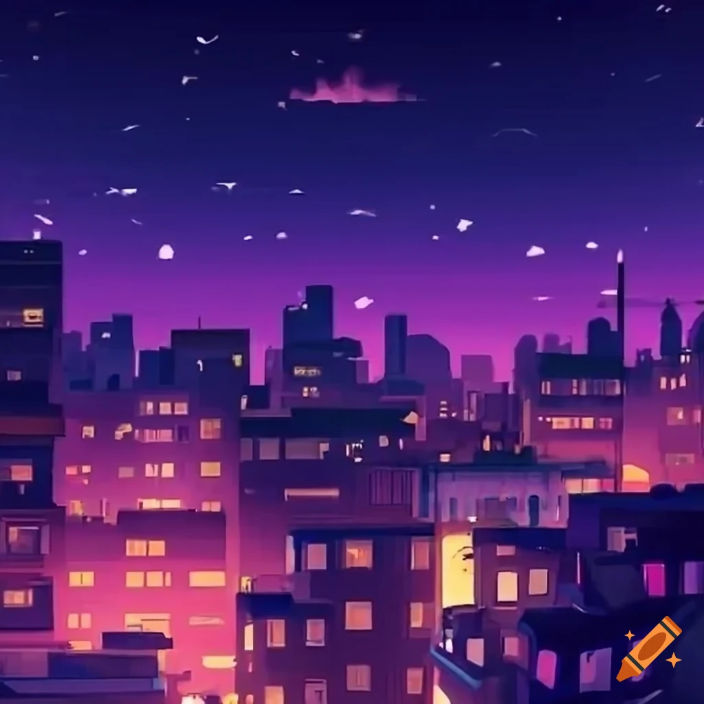 lofi-city-skyline-with-purple-skies-and-a-fox-headed-man-gazing-at