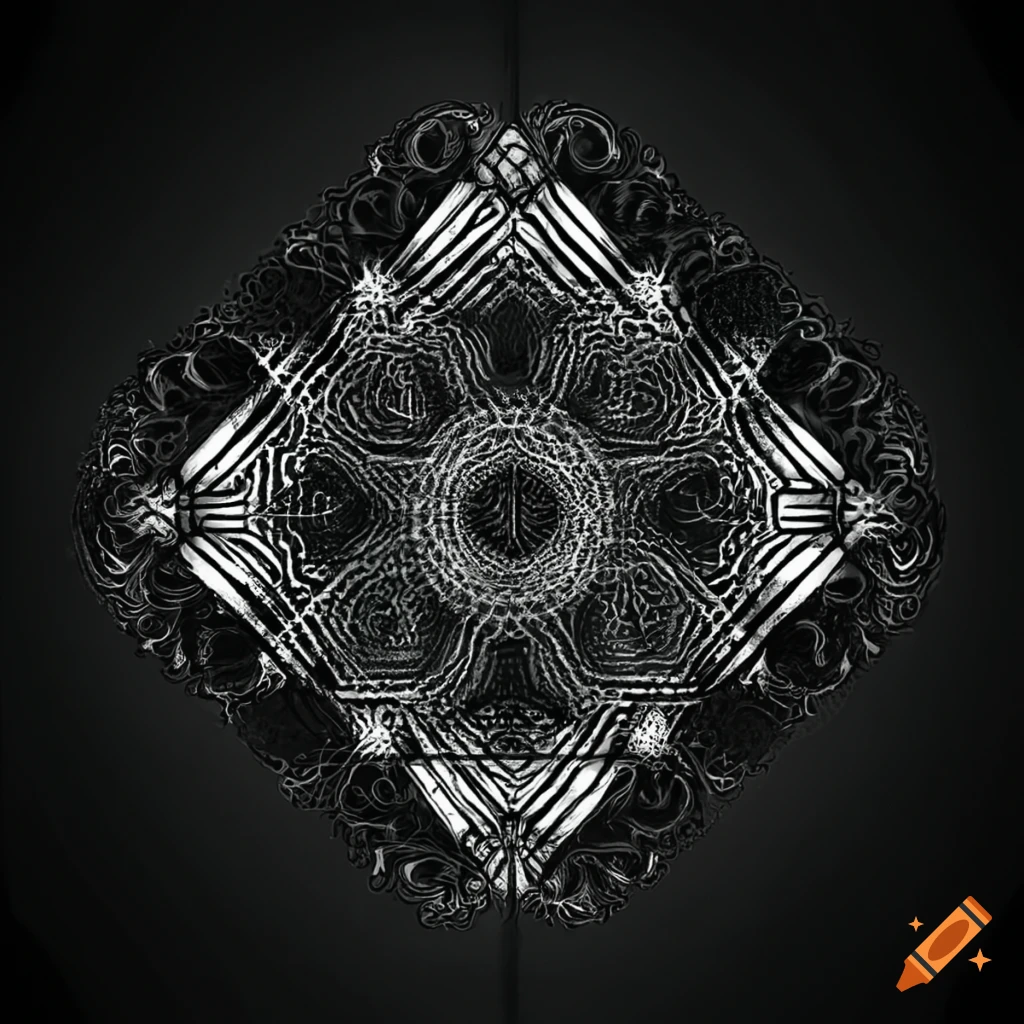 Black line fractal tattoo with geometric frame design