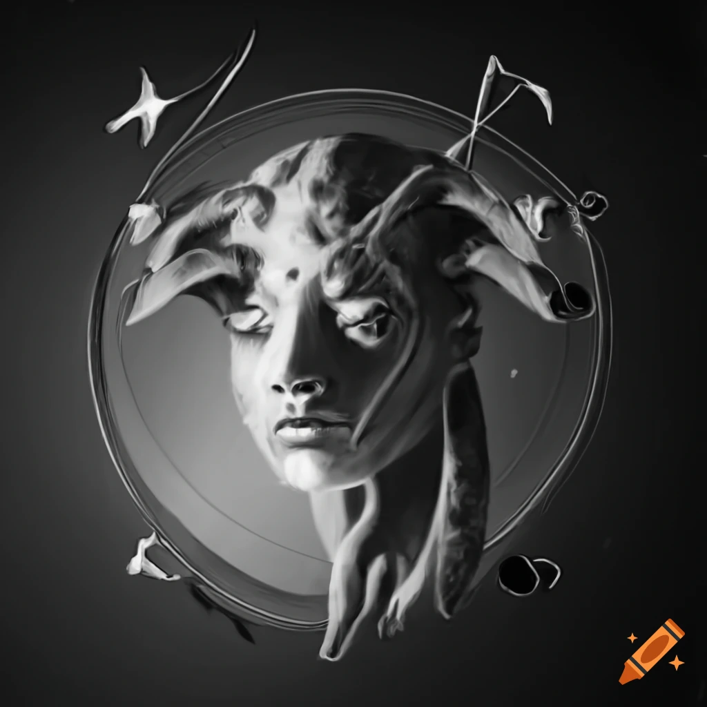 Astrological black and white symbolism with capricorn, cancer, and sagittarius on Craiyon