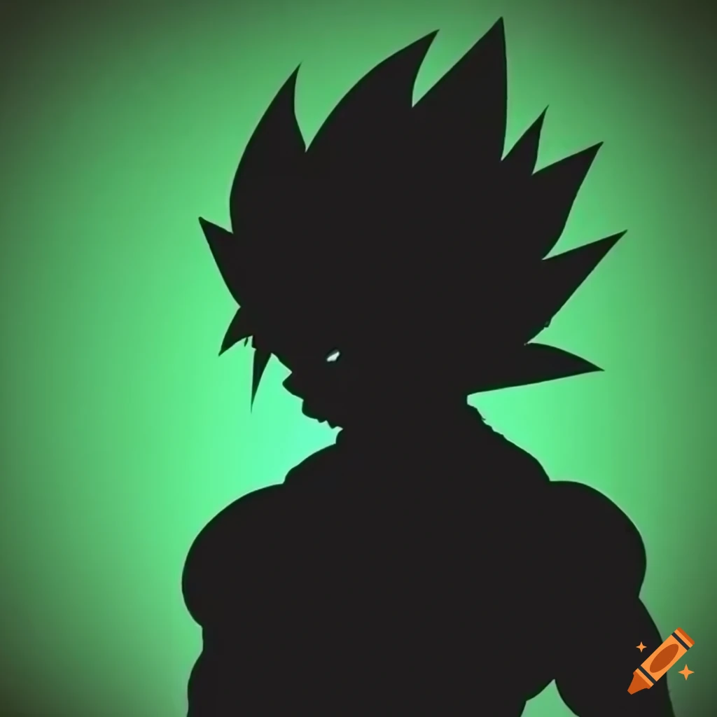 Silhouette with green flames resembling Super Saiyan power