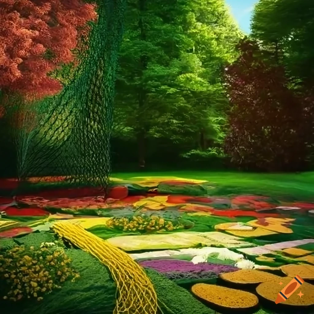Park with flowerbeds and climbing nets