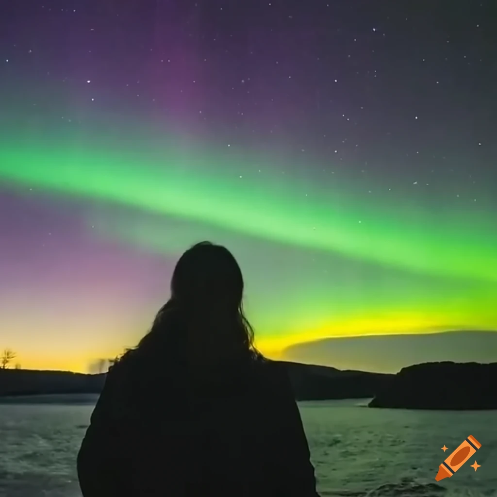 Silhouette of a woman enjoying the northern lights