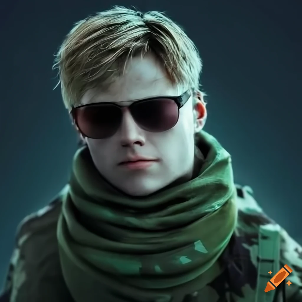 Athletic young man with dirty blond hair and military attire