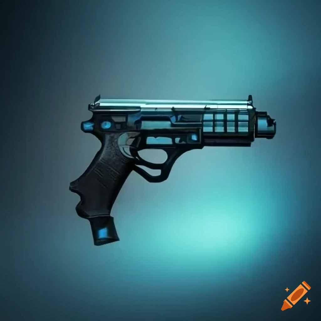 Futuristic pistol in a cybernetic technology setting