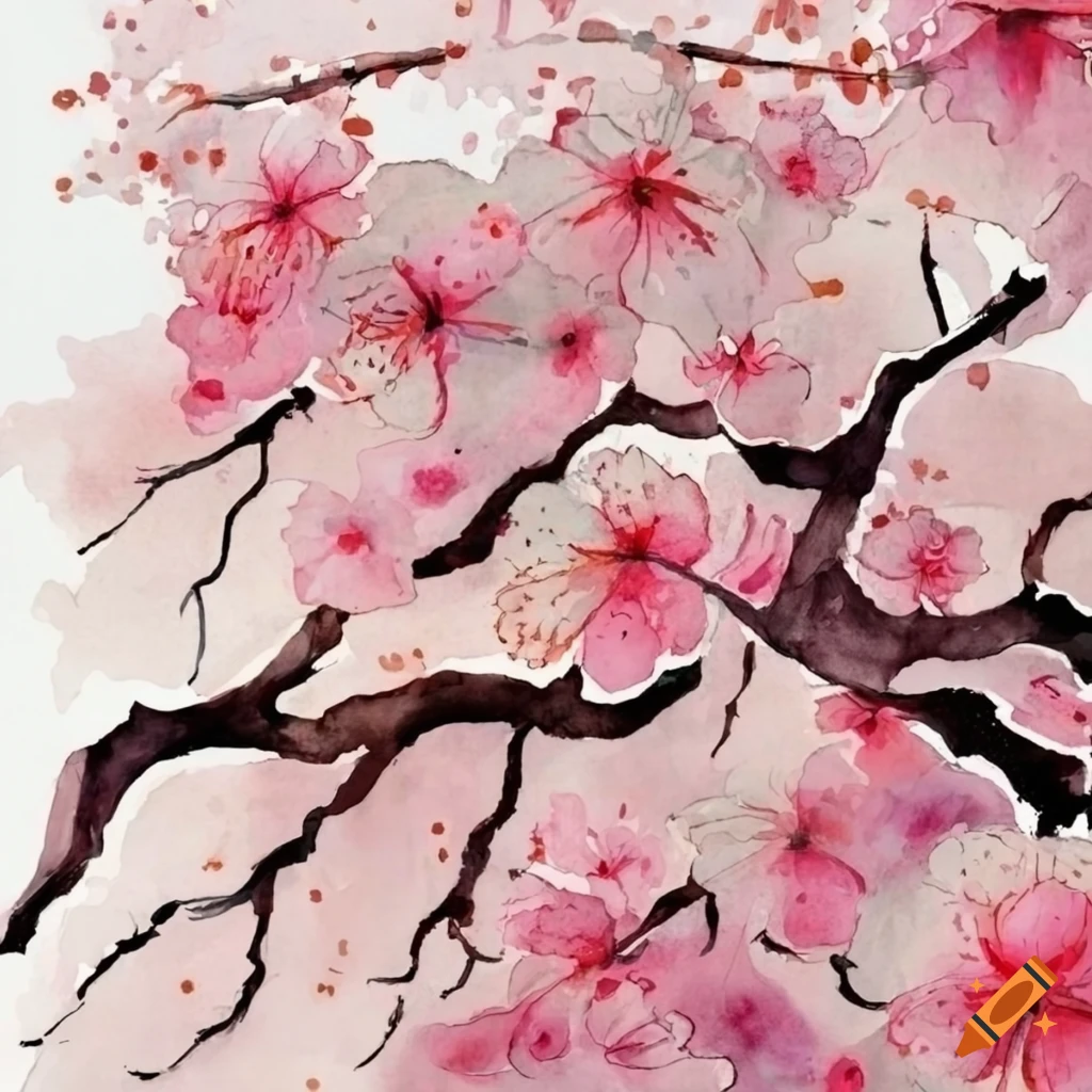 Japanese cherry blossoms in watercolor with white background on Craiyon