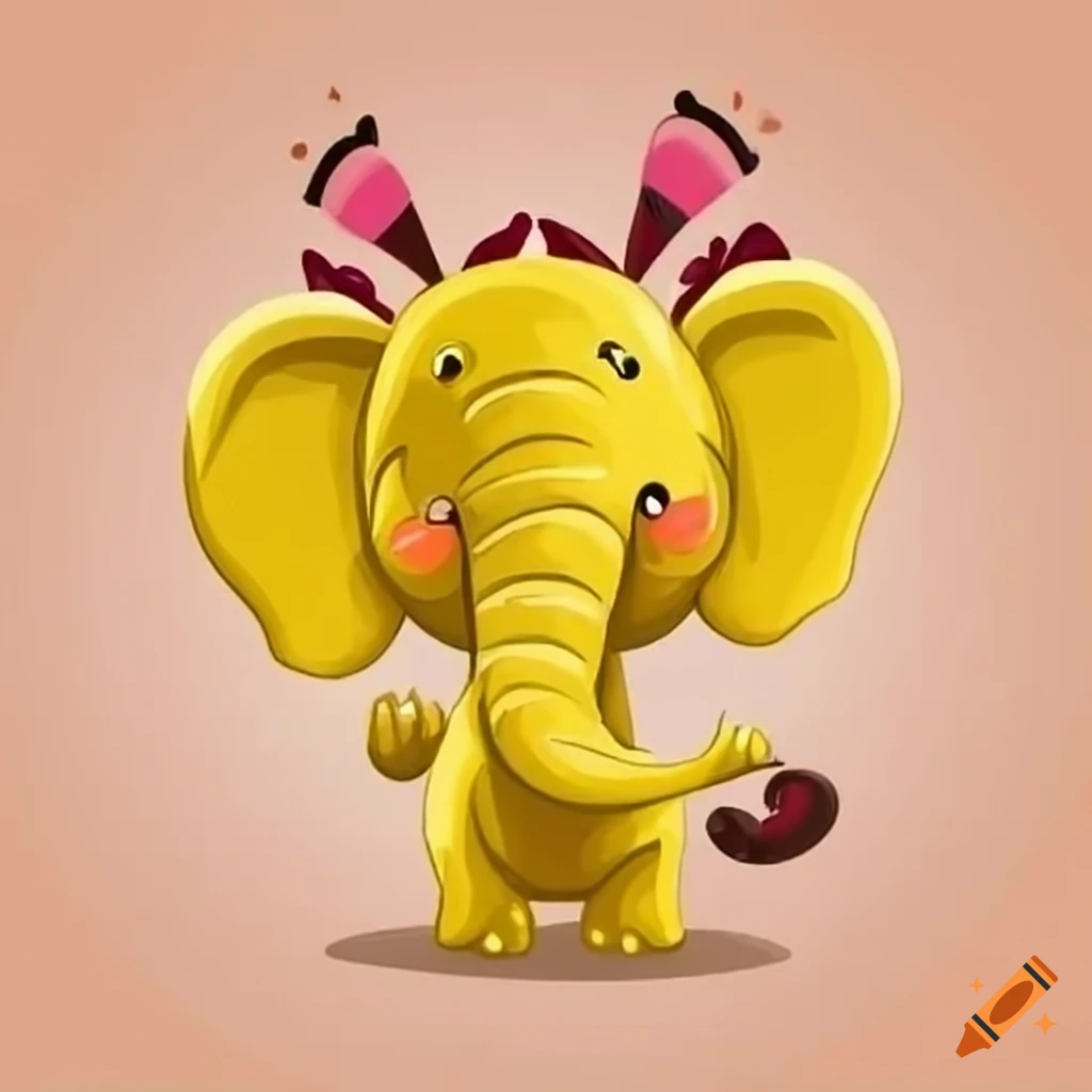 Yellow cartoon elephant with noodle ears