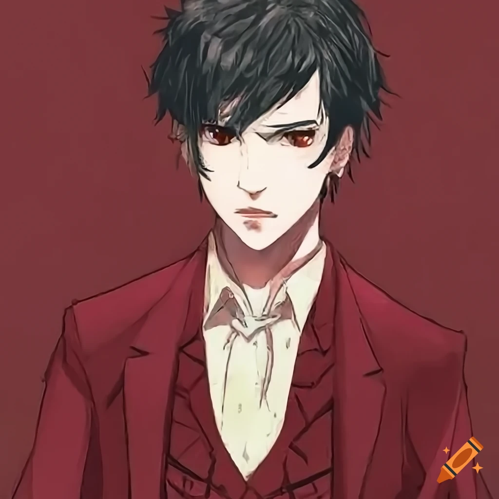 Stylish young man with vintage 1920's fashion in burgundy shirt and black vest