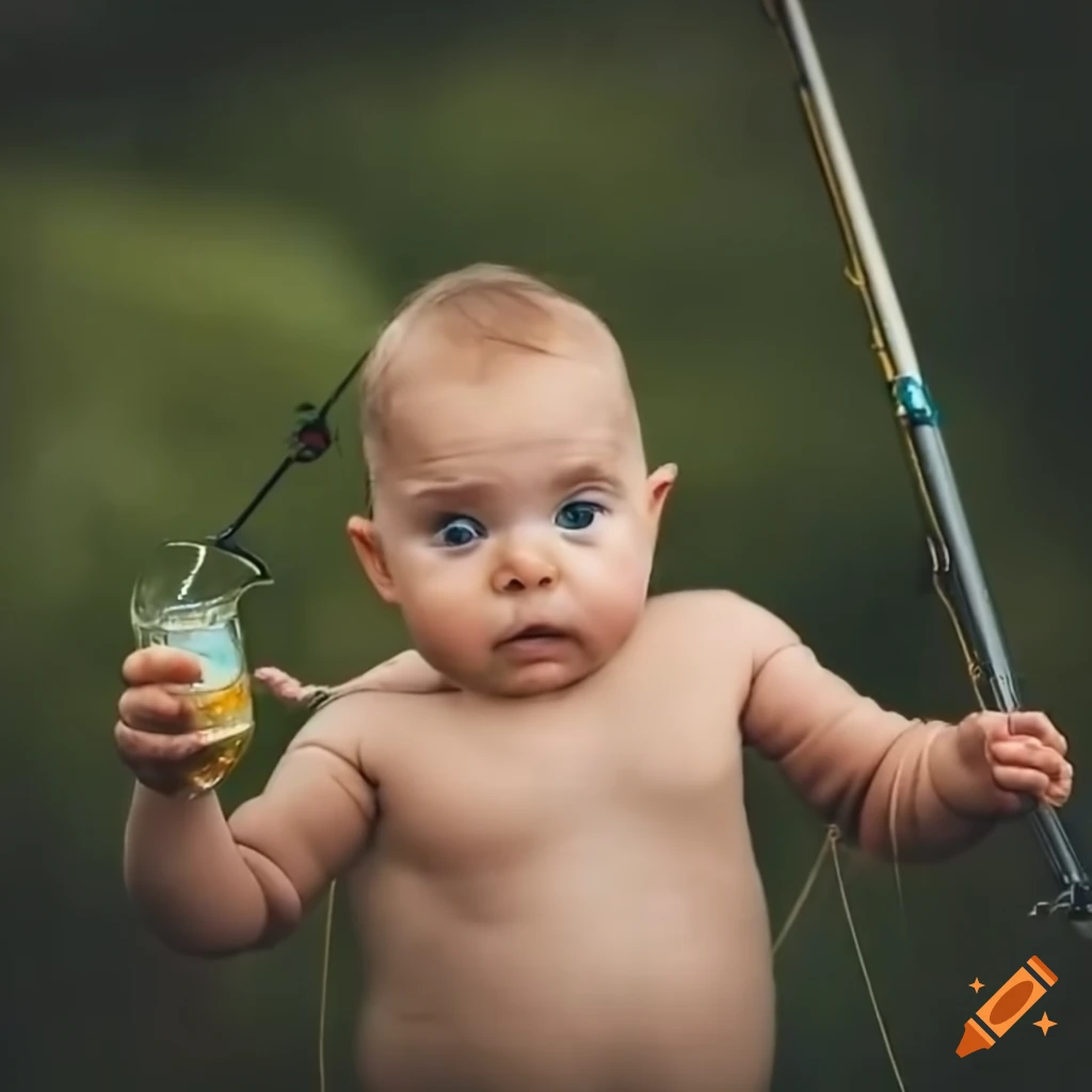 Baby fishing with a fishing rod on Craiyon