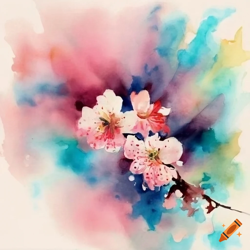 Japanese cherry blossoms in sunlight with watercolor painting on Craiyon