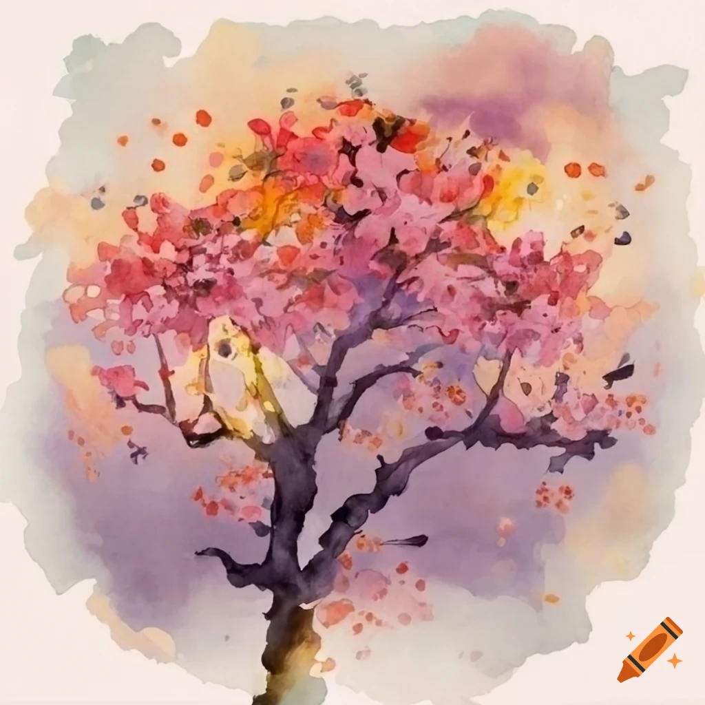 Japanese cherry blossoms in sunlight with watercolor painting on Craiyon