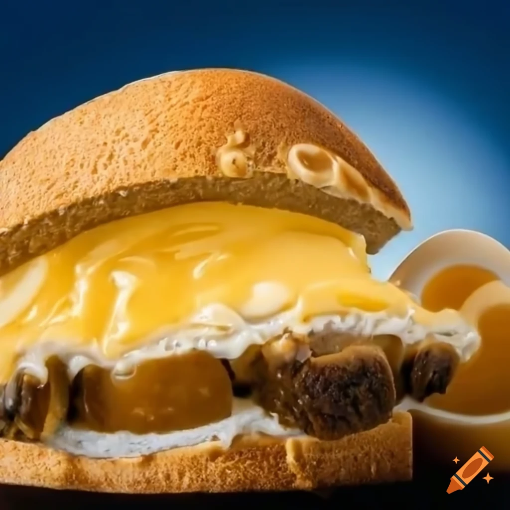 Scrumptious sandwich with peanut butter, melted cheese, savory pork, and white onions