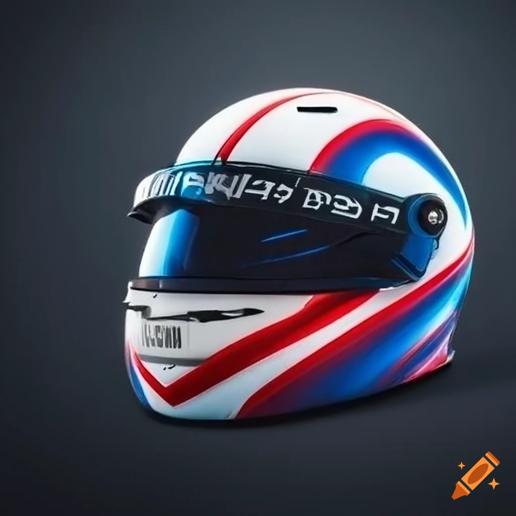 Red, white, and blue high-speed motorsports helmet