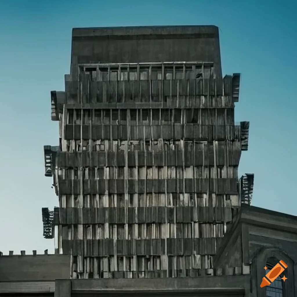 Large brutalist building with metal staircases and ugly iron columns