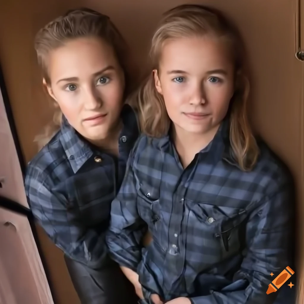 Irimia twins singers standing in a caravan trailer doorway