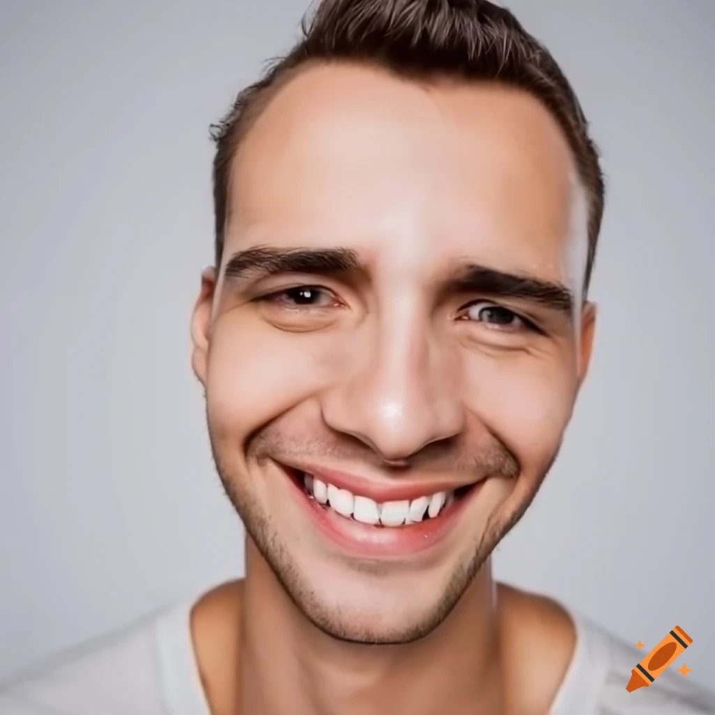 Beautiful man making big eyes and smiling on light gray background