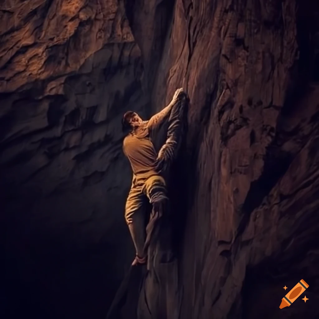 Man climbing a steep cliff
