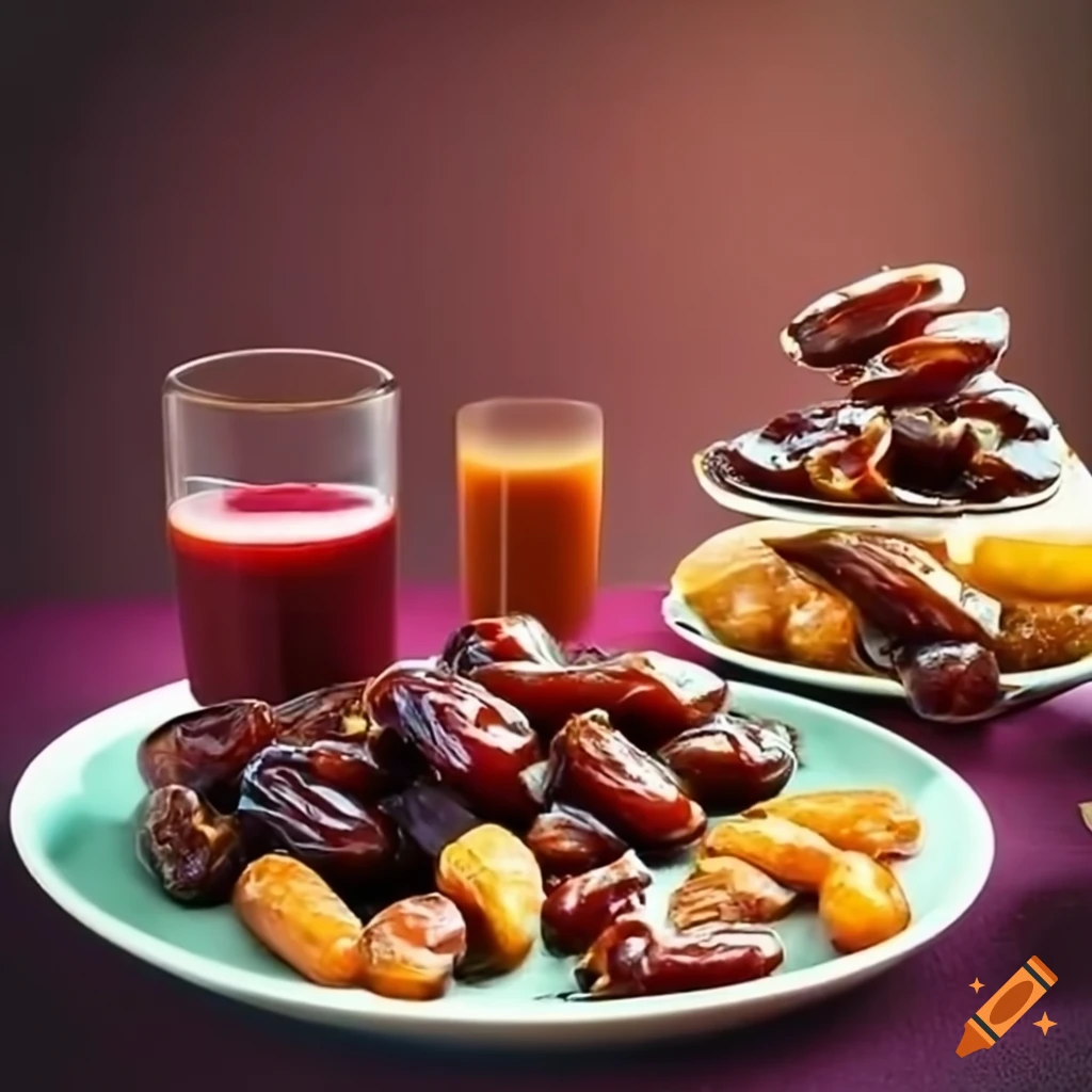 Simple iftar with dates and juice
