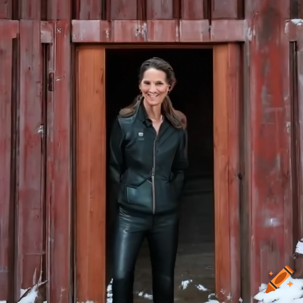 Close-up side view of a stylish individual in black leather jacket and trousers