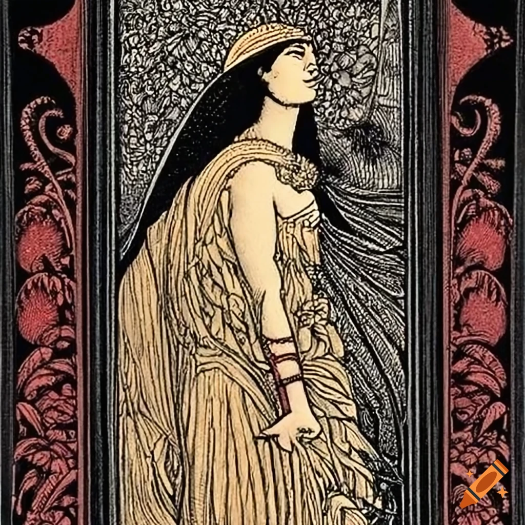 Mary Magdalene tarot card by Virgil Finlay, Aubrey Beardsley, Edward Gorey
