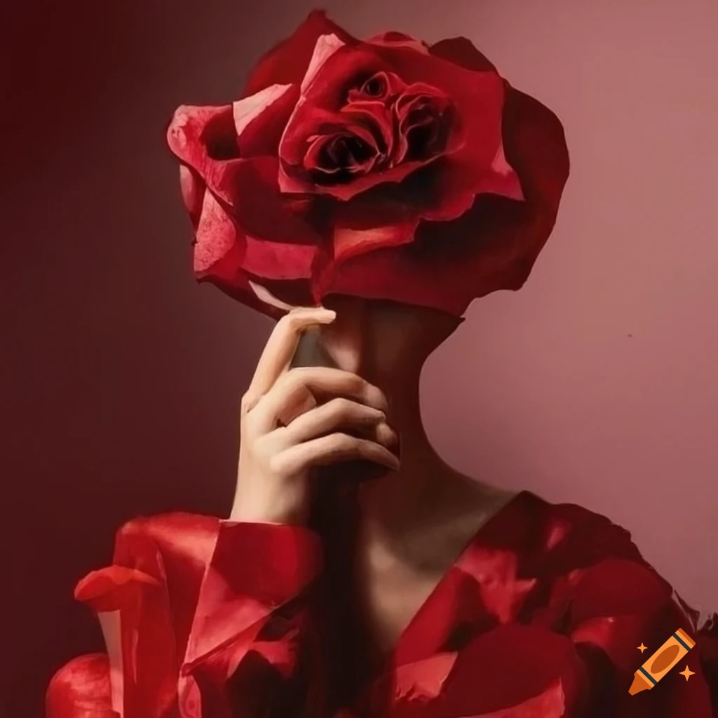 Cubist art of Miranda holding a rose