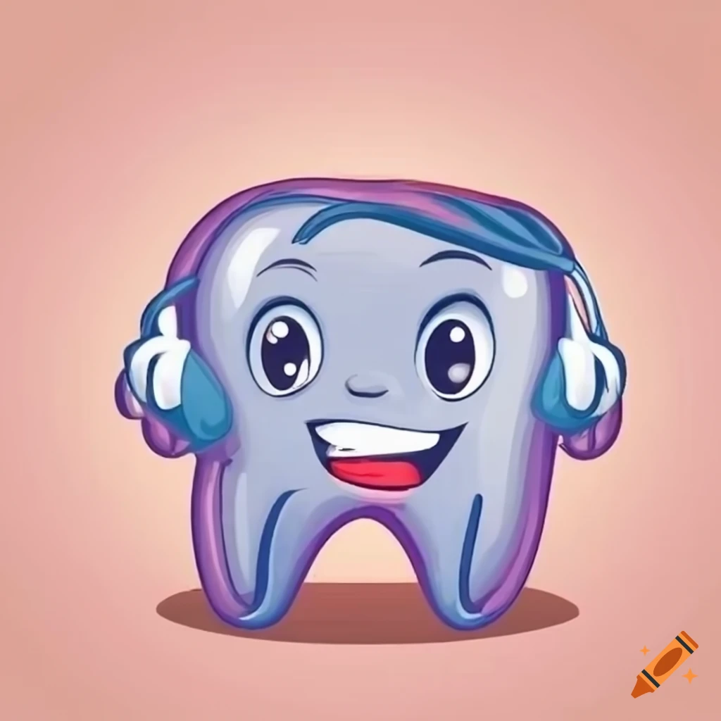 Cartoon character wearing pajamas with a tooth motif
