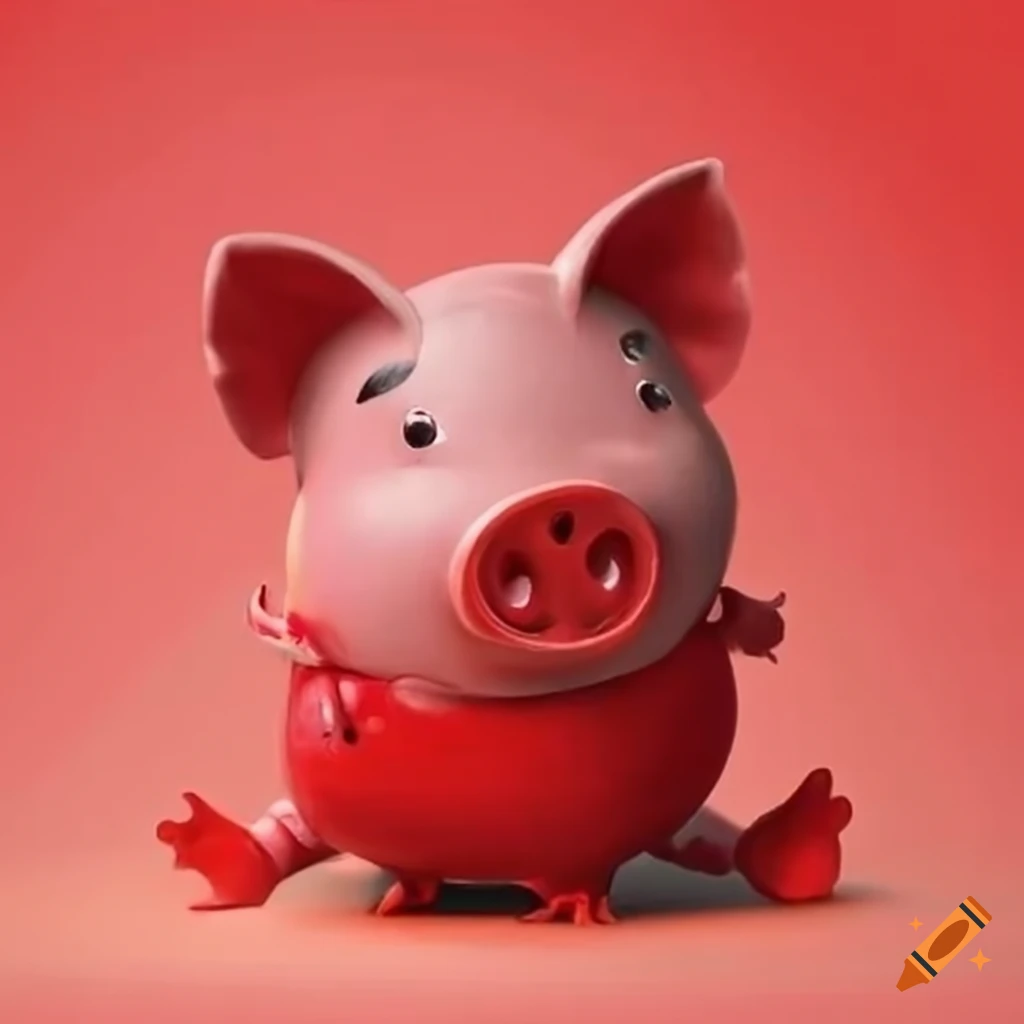 Red cute piggy wearing a chick dress