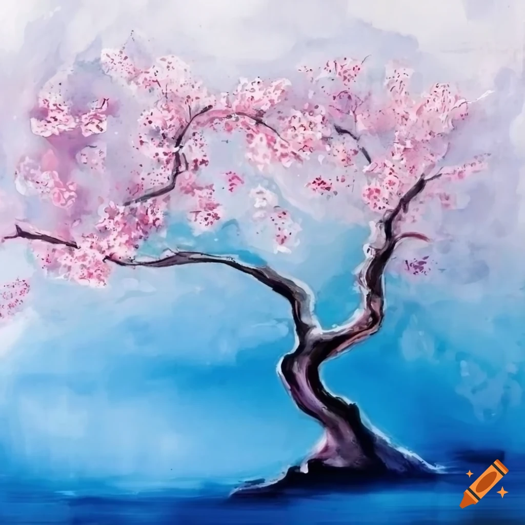 Japanese cherry blossoms abstract painting on a white background