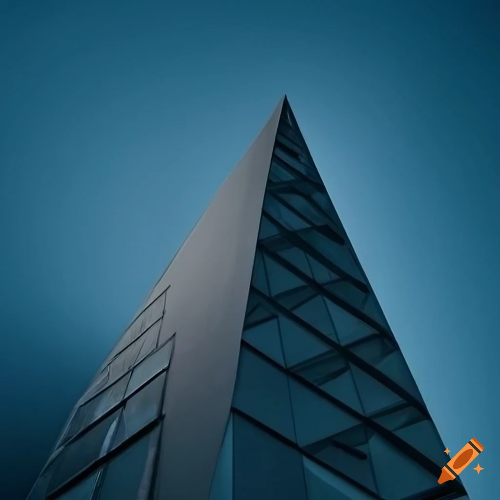 Modern metallic gray triangular building with a large skylight on Craiyon