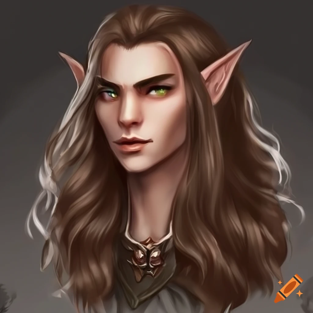 Male elf with long dark brown wavy hair