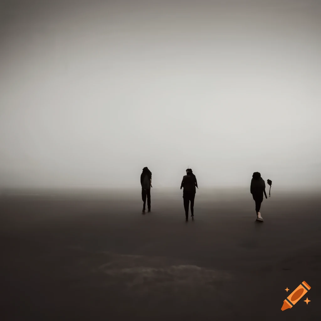 People at a bus stop in a desert landscape after rain