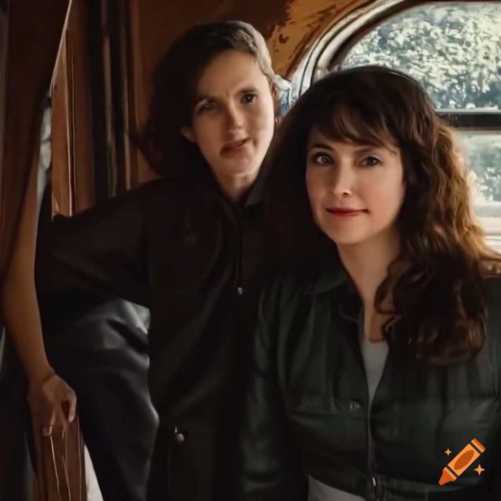 Irimia twins singers standing in a caravan trailer doorway