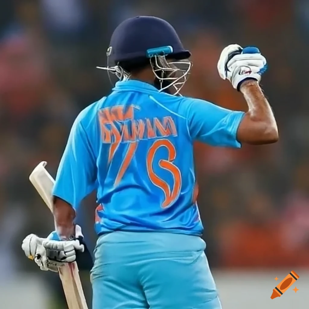 Indian cricketer in jersey showing name Iqbal and number 87 to crowd