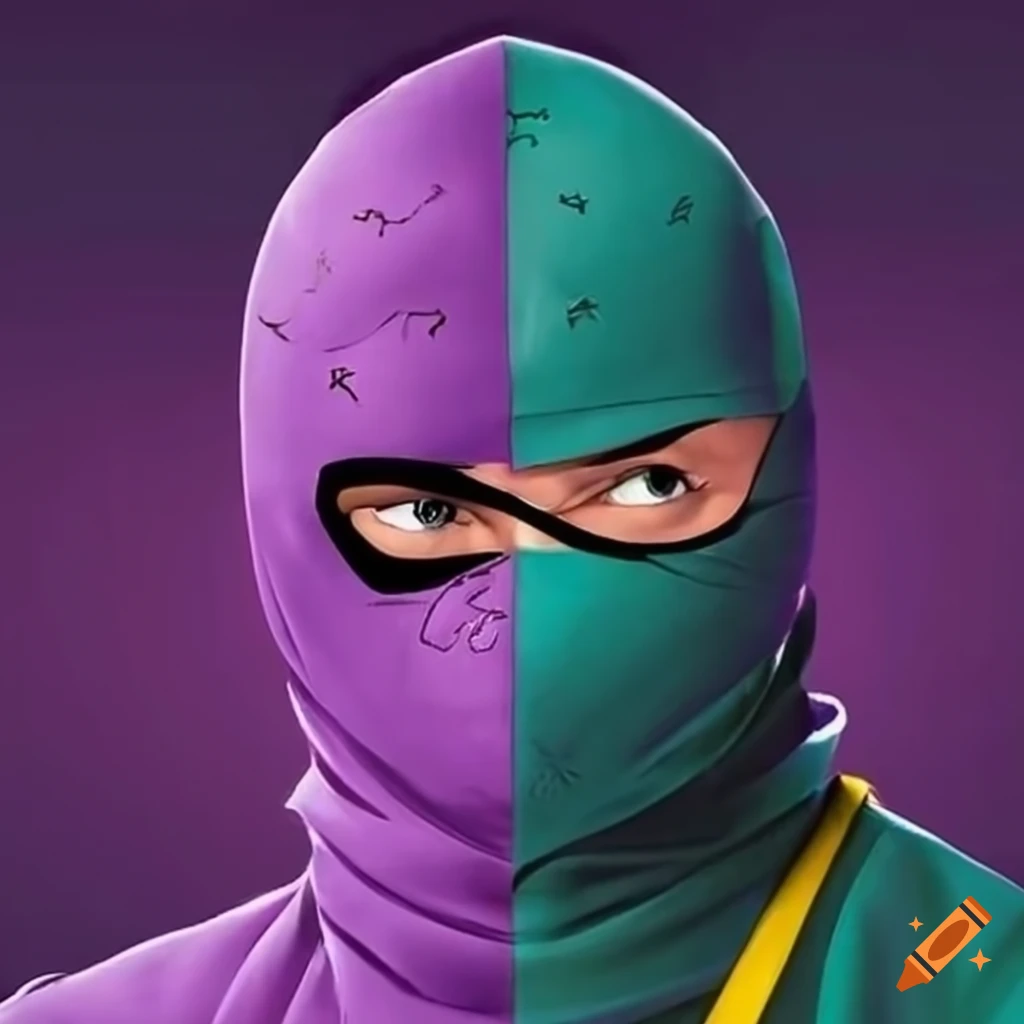 Iconic 80s ninja in radiant purple with Brazilian flag