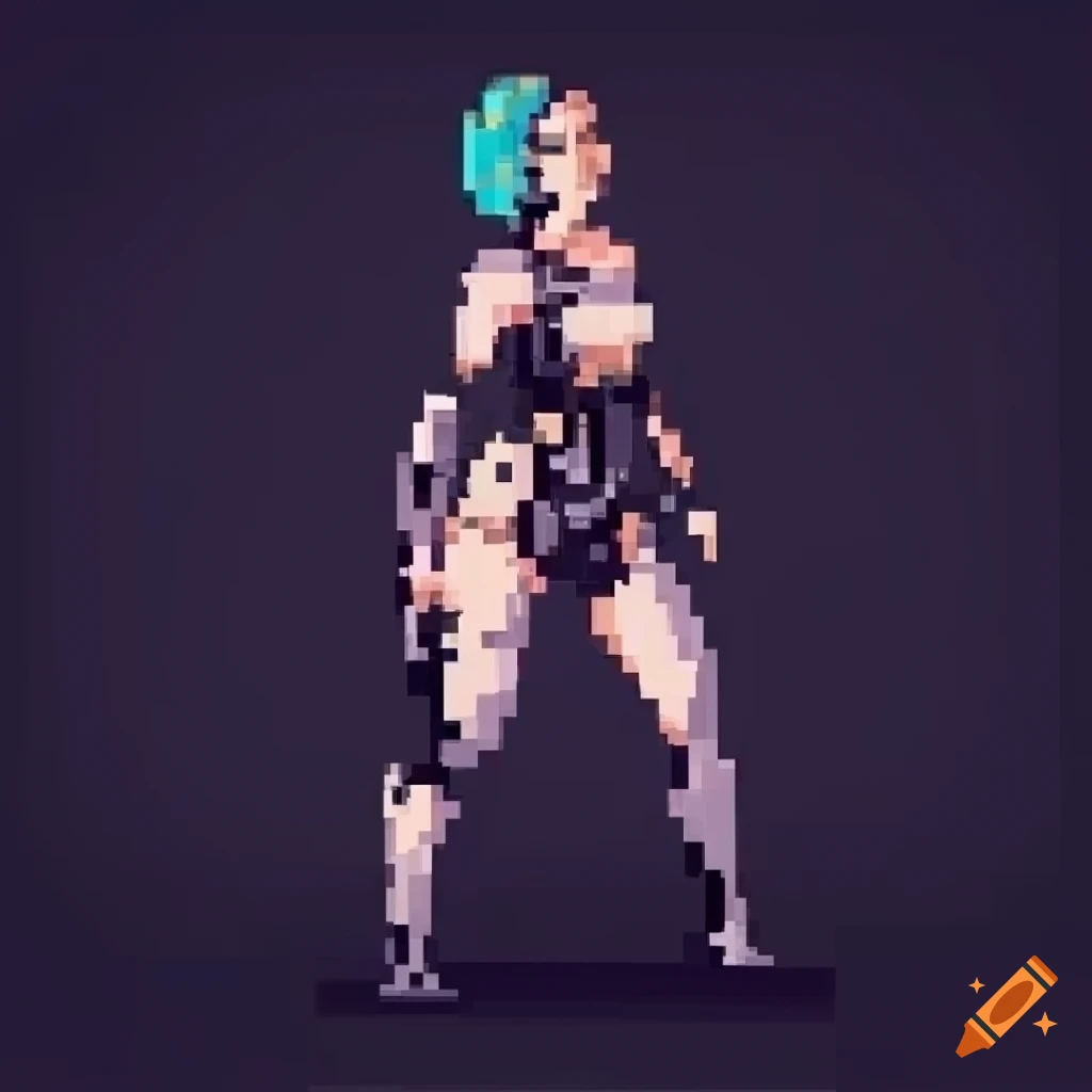 Sci-fi girl game character in side view pixel art style