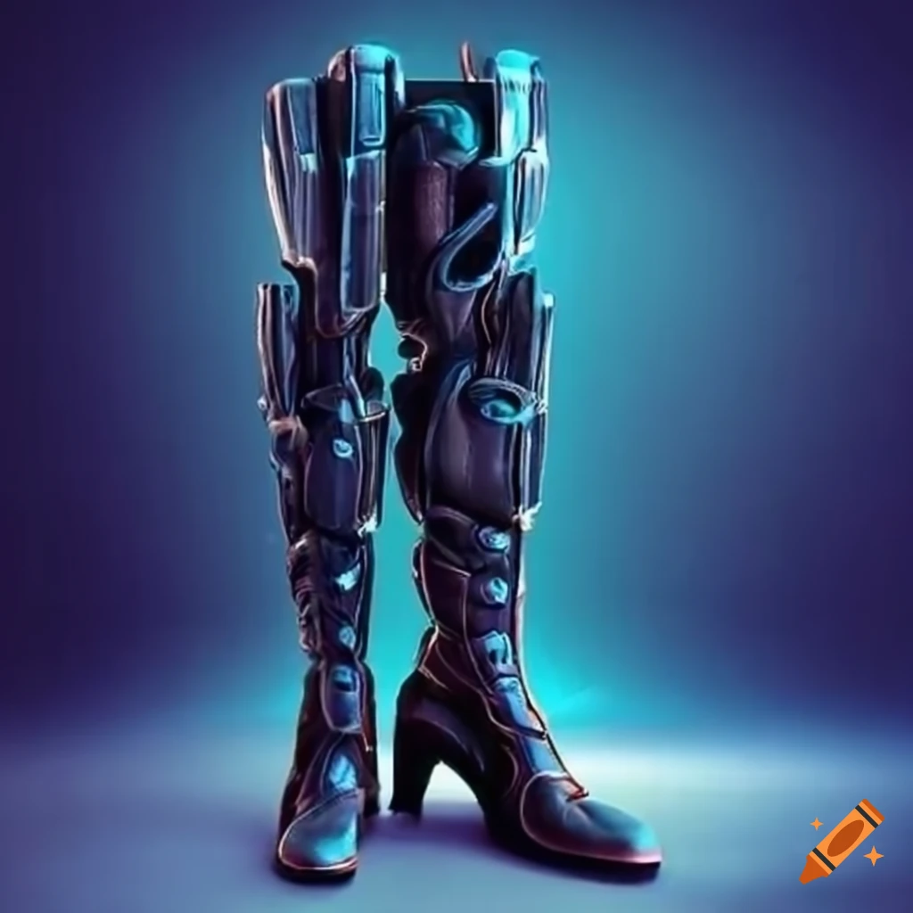 Futuristic cybernetic legs wearing shoes and boots