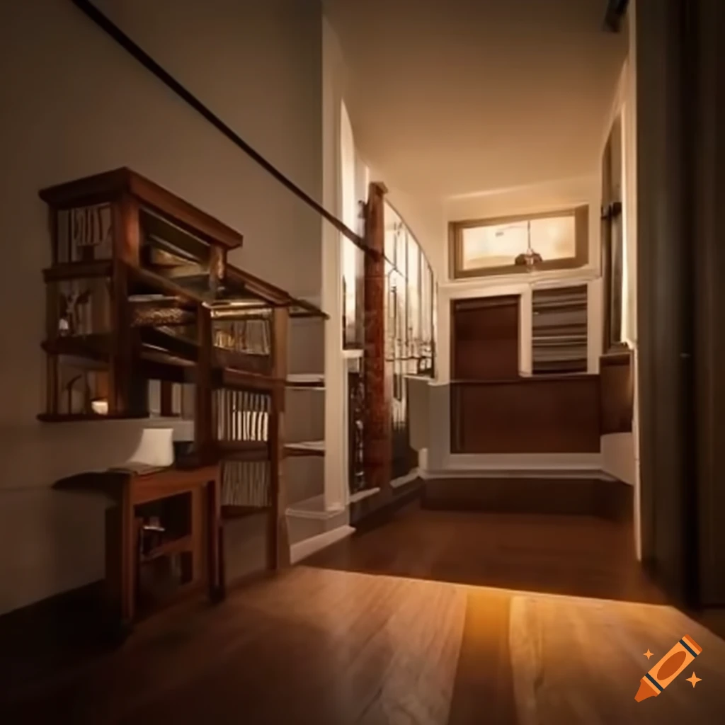 First floor of a modern house with stairs and rooms visible