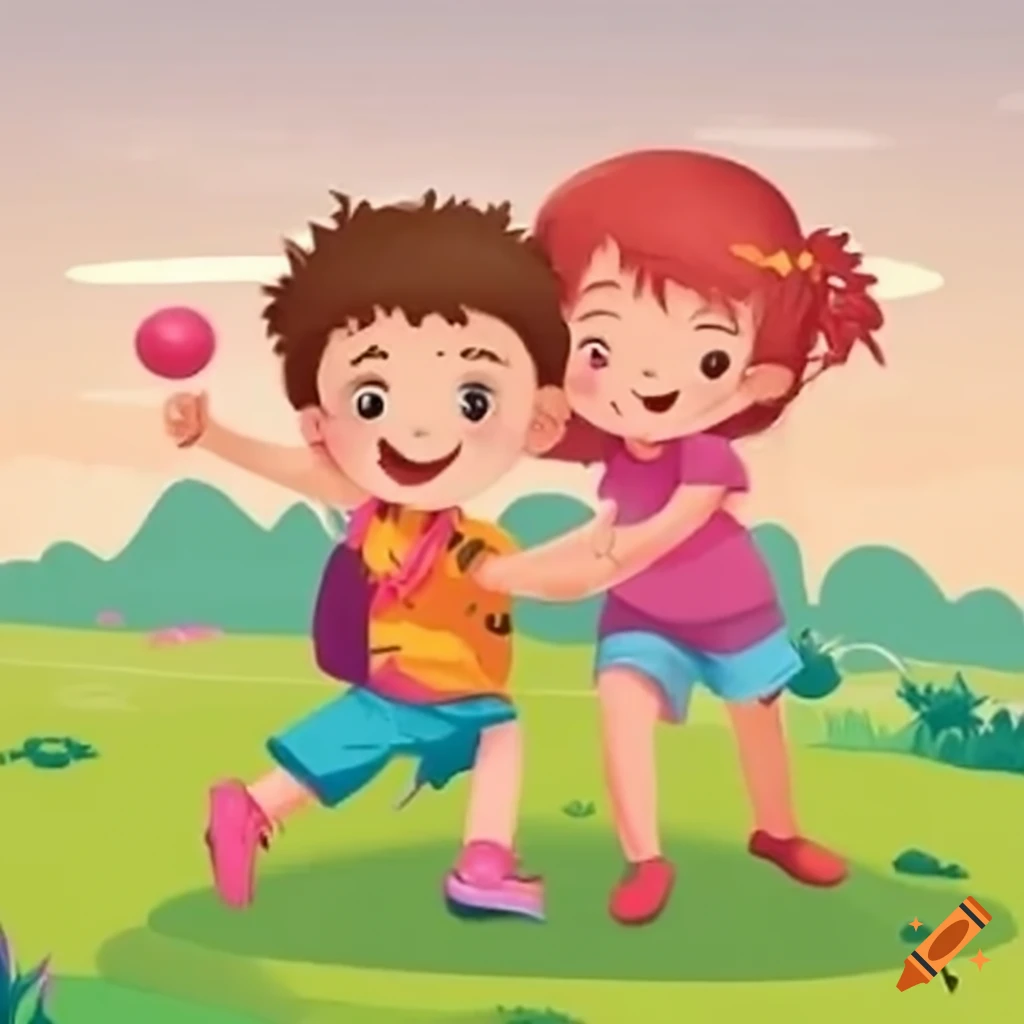 Niño y niña de 6 años jugando en un parque