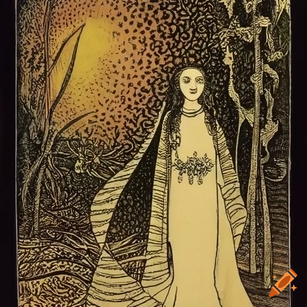 Mary Magdalene tarot card with mystical religious figures and dark symbolism