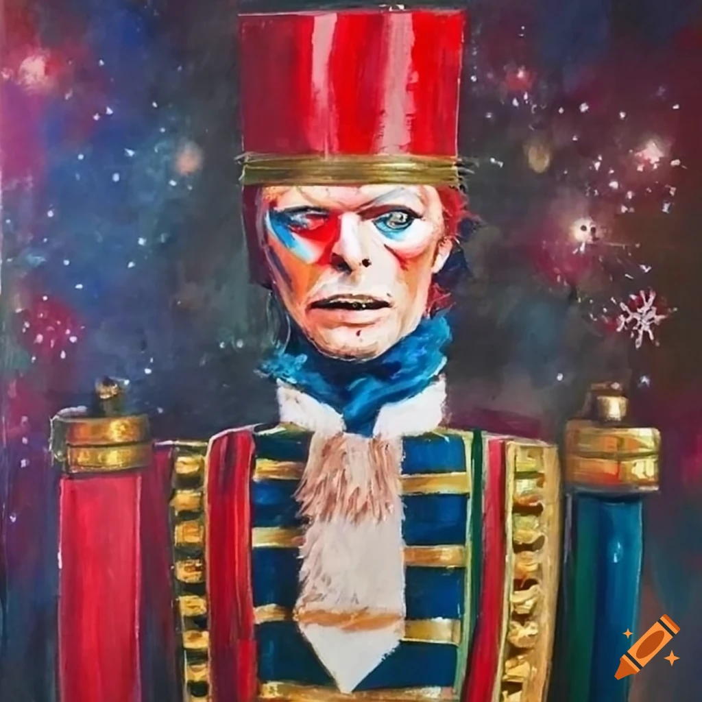 Unique christmasinspired painting of david bowie in nutcracker attire