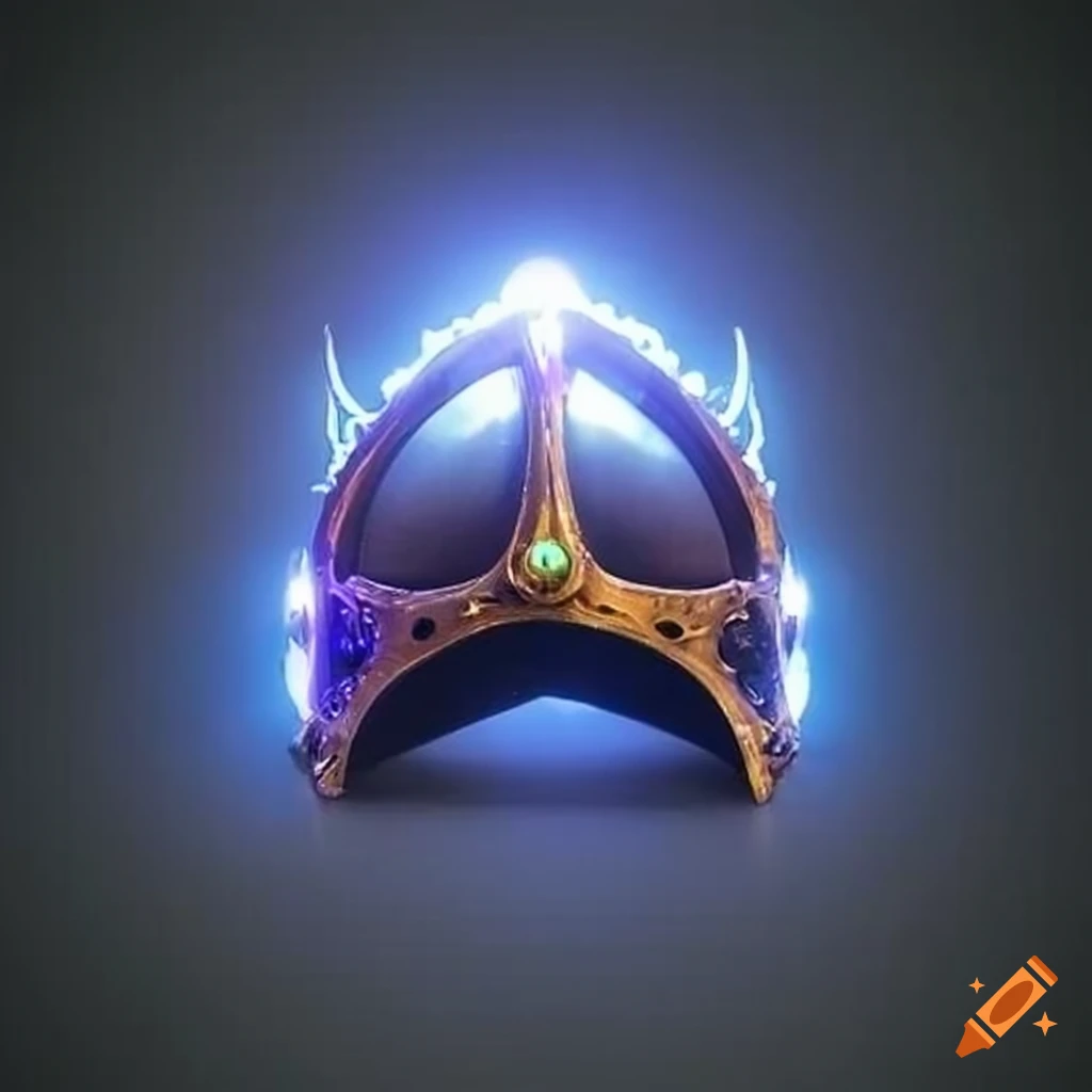 Shiny open helm with magical light in a fantasy setting
