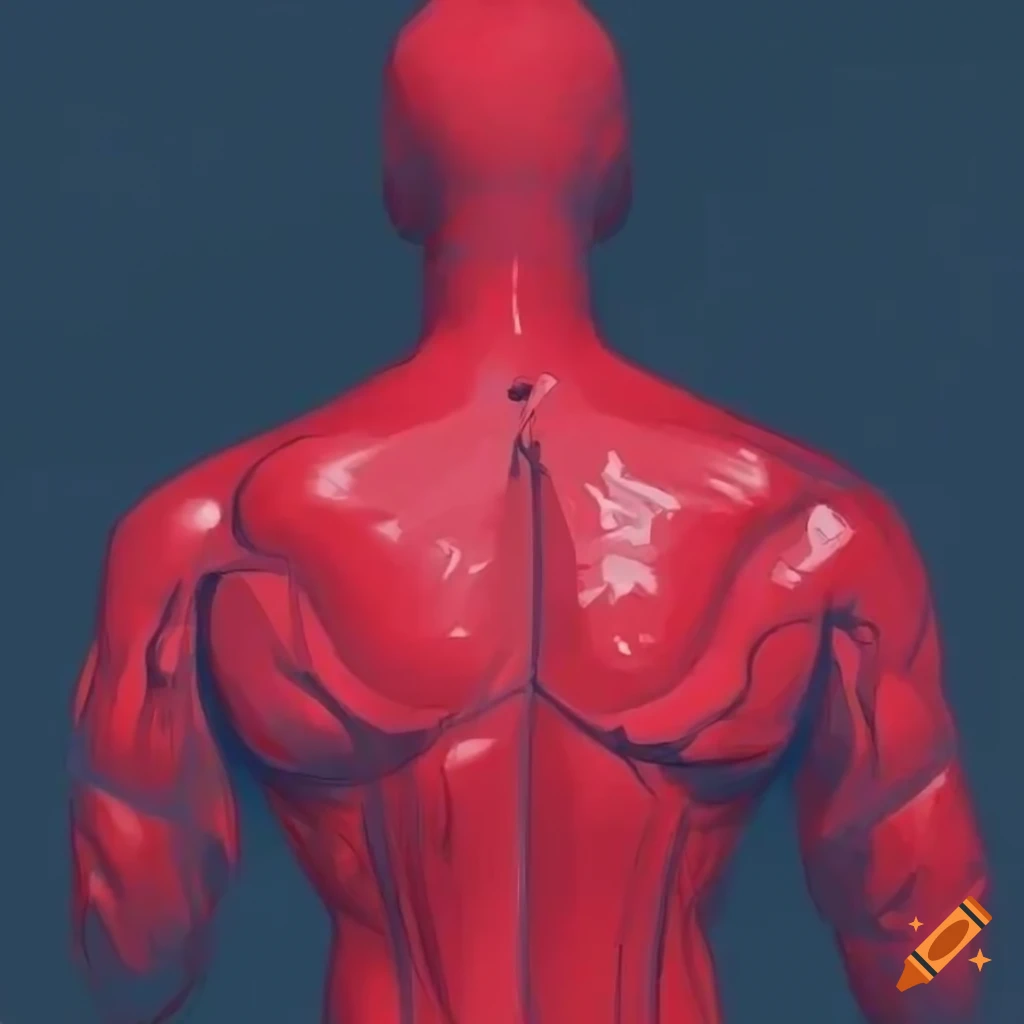 Drawing of a human with highlighted red back and shoulders