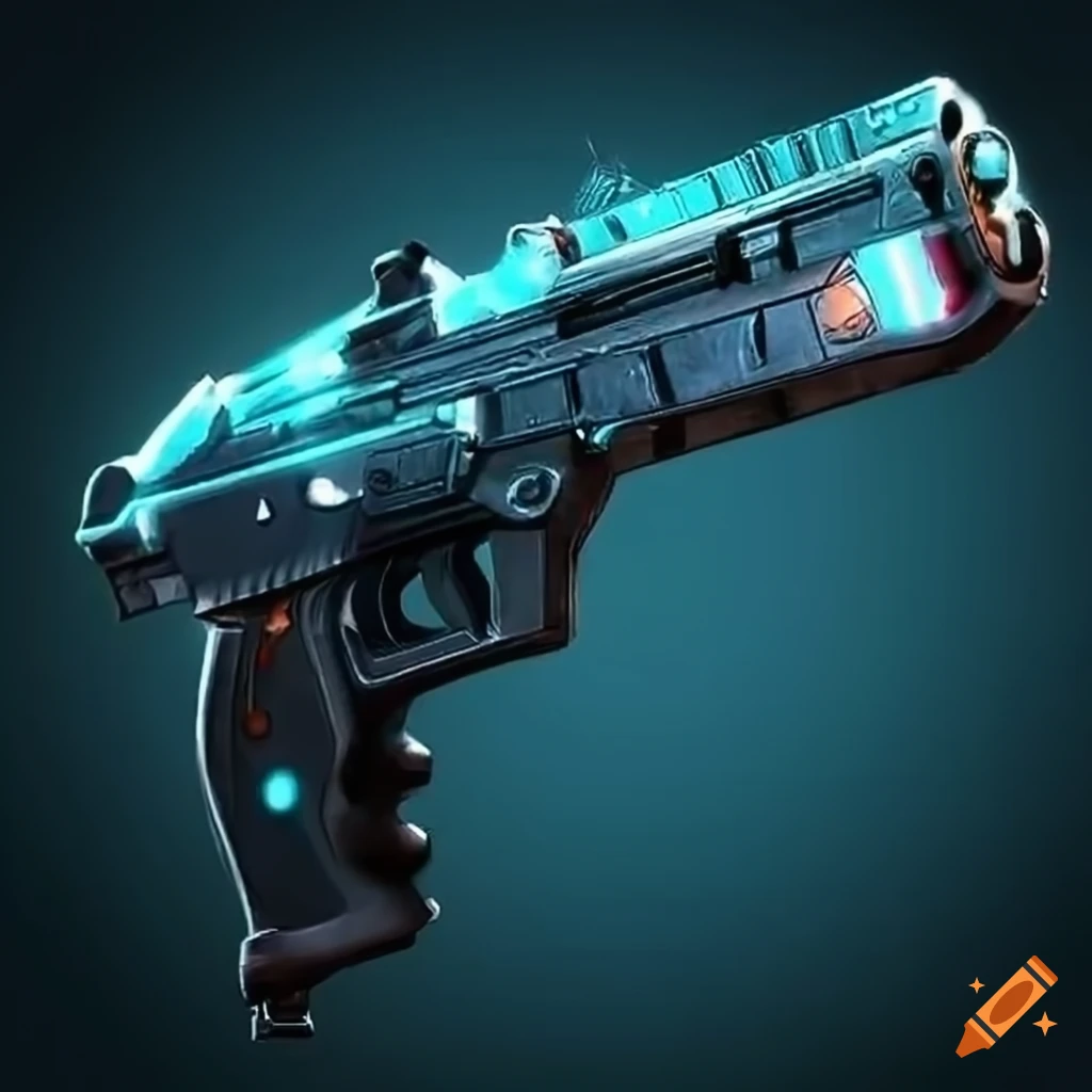 Futuristic pistol with cybernetic enhancements and technology