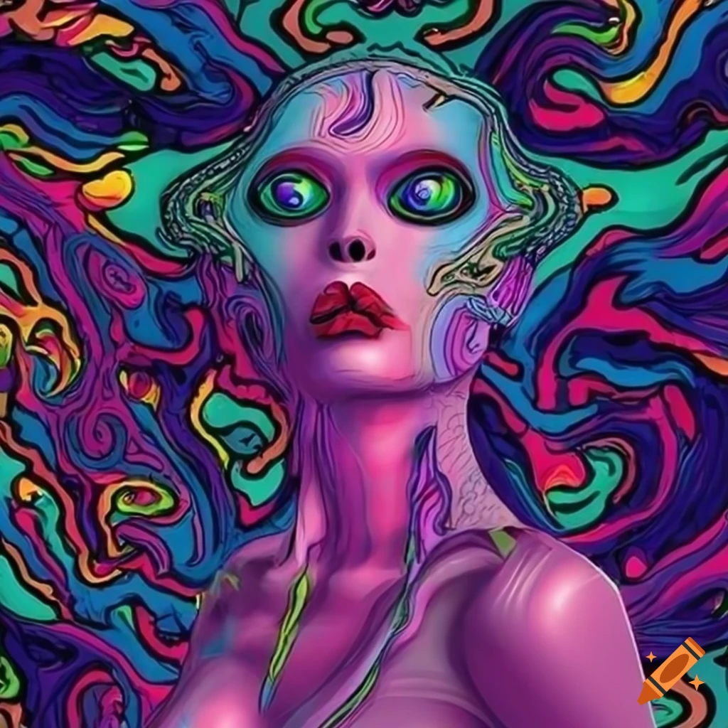 Psychedelic Graphic Design Logo Of A Futuristic Sensual Alien Woman On psychedelic-graphic-design-logo-of-a-futuristic-sensual-alien-woman-on