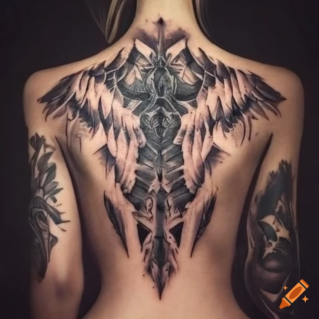 Symmetrical wing back tattoo design on Craiyon