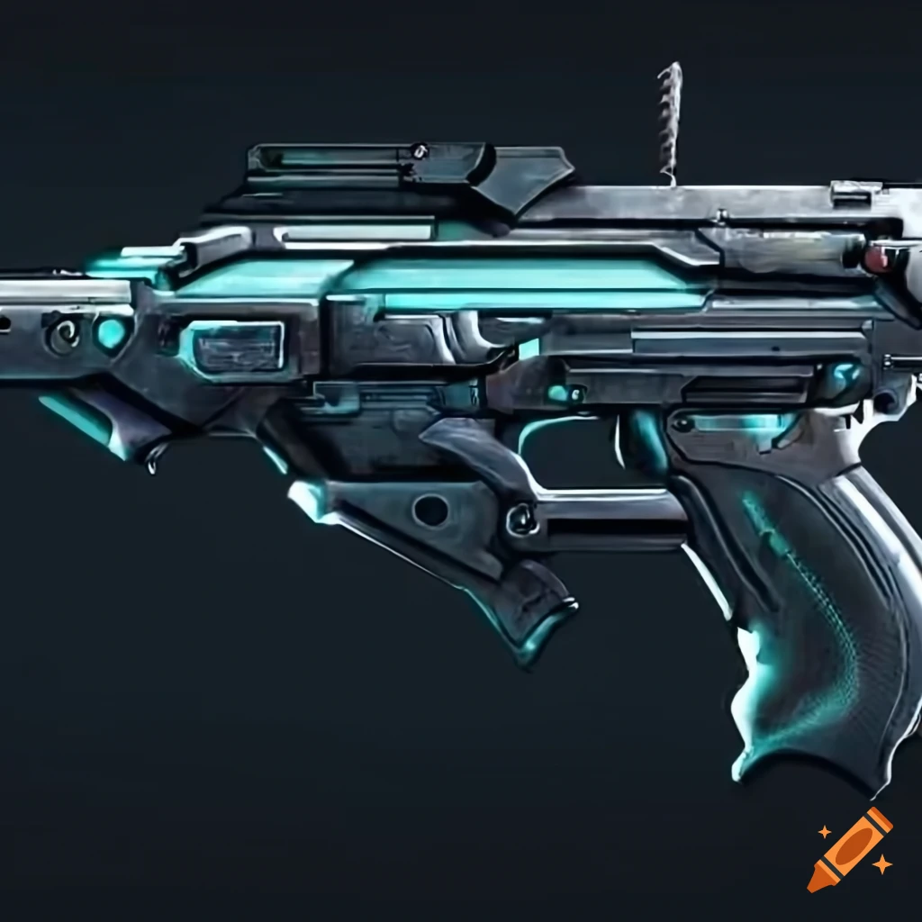 Futuristic pistol with cybernetic enhancements
