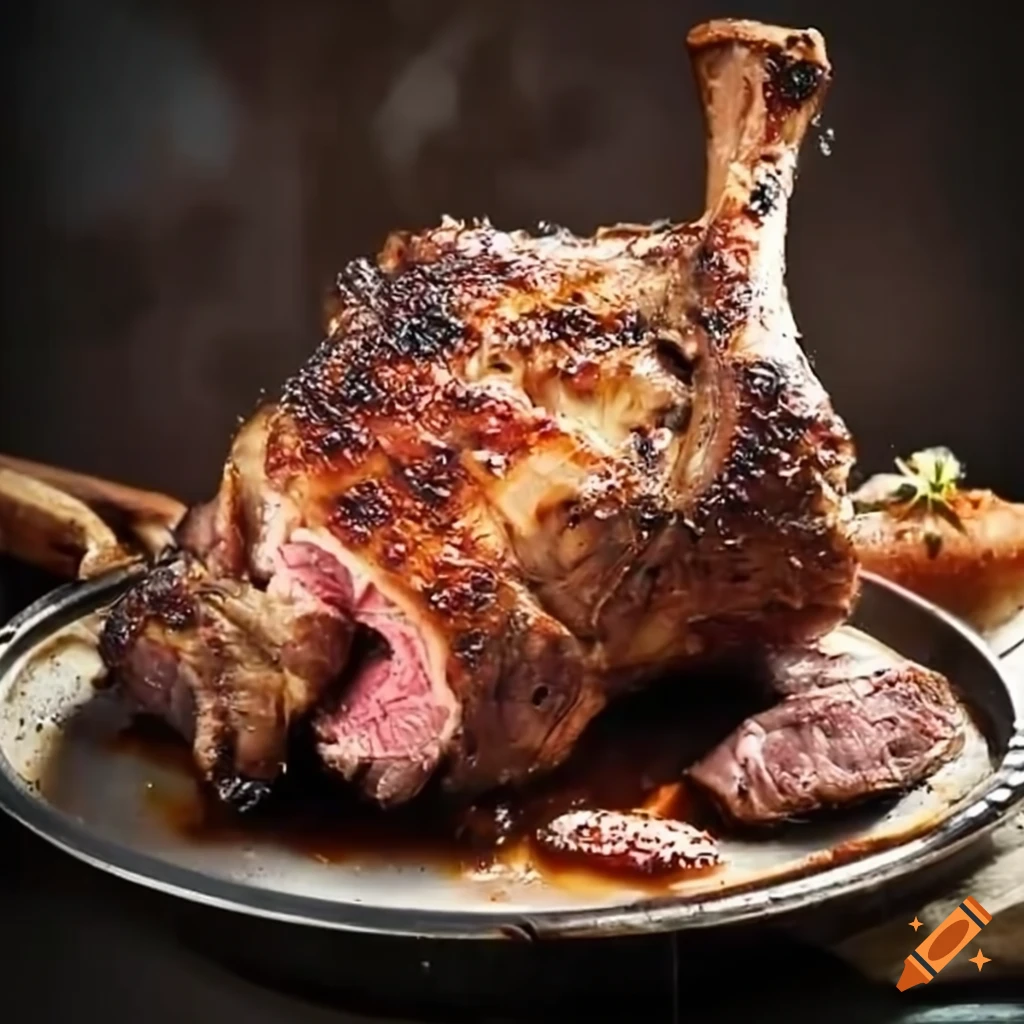 Roasted lamb shoulder in iron pot on Craiyon