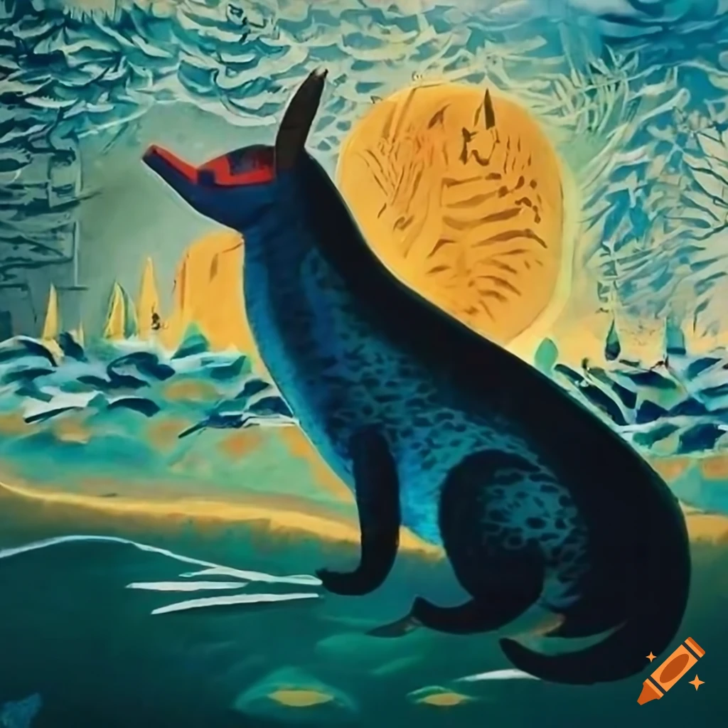 Stormy sky with Islamic Calligraphy, lightning bolts, Salish animal motifs, and Spirit Masks in a lithograph art